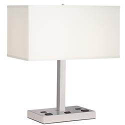 42E96- 20&quot;Brushed Nickel Table Lamp with 2 Outlets and 2 USB