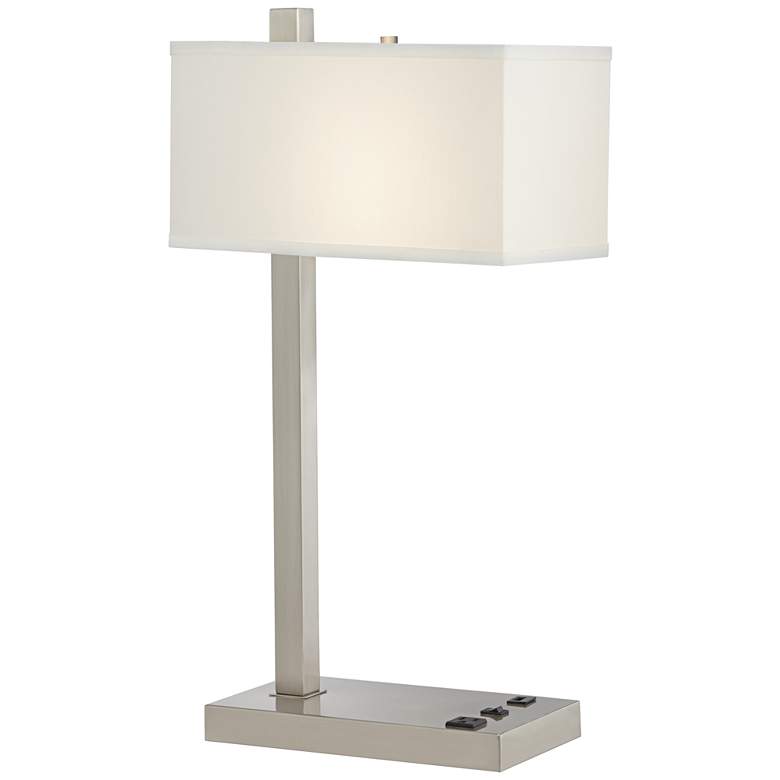 Image 1 42E99 - 25 inchBrushed Nickel Table Lamp with 2 Outlet and 1 USB