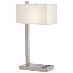42E99 - 25&quot;Brushed Nickel Table Lamp with 2 Outlet and 1 USB
