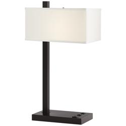 42F00 - 25&quot; Dark Bronze Table Lamp with 2 Outlet and 1 USB