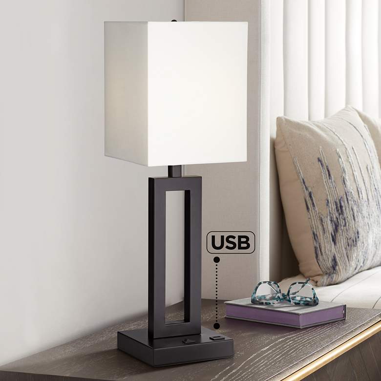 Image 1 42F01 - 24 inch Dark Bronze Table Lamp with USB Outlet