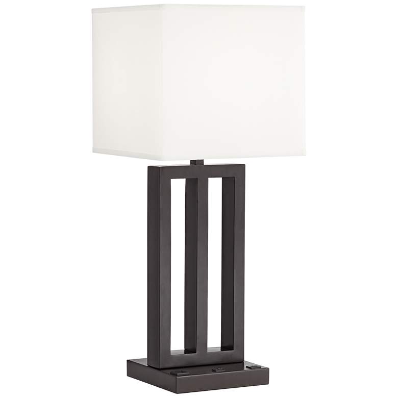 Image 1 42F66 - 29 inchH Bronze 3-Tubes Table Lamp with 1Outlet and 1USB