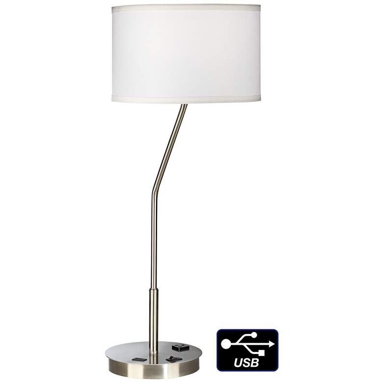 Image 1 42F76 - 29" Brushed Nickel Desk Lamp with 1 USB and 1 Outlet