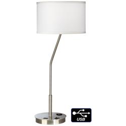 42F76 - 29&quot; Brushed Nickel Desk Lamp with 1 USB and 1 Outlet