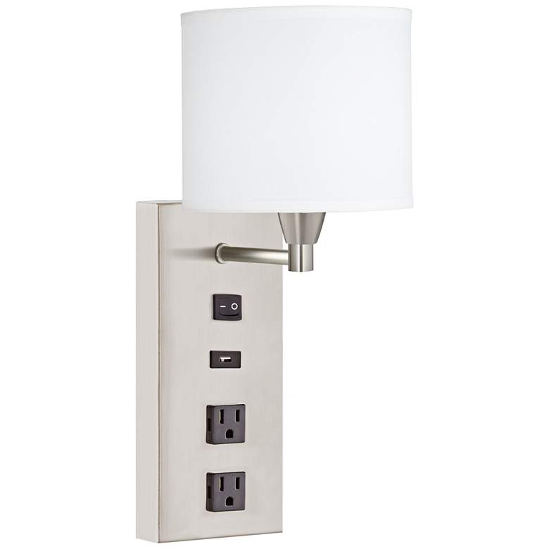 Image 1 42G06- Nickel PlugIn HeadBoard/Wall Lamp wUSB and Outlets