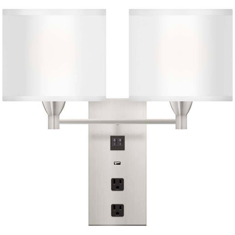Image 1 42G12 - 19 inchx20 inchH Plug In Double Wall Lamp 2Outlets 1USB
