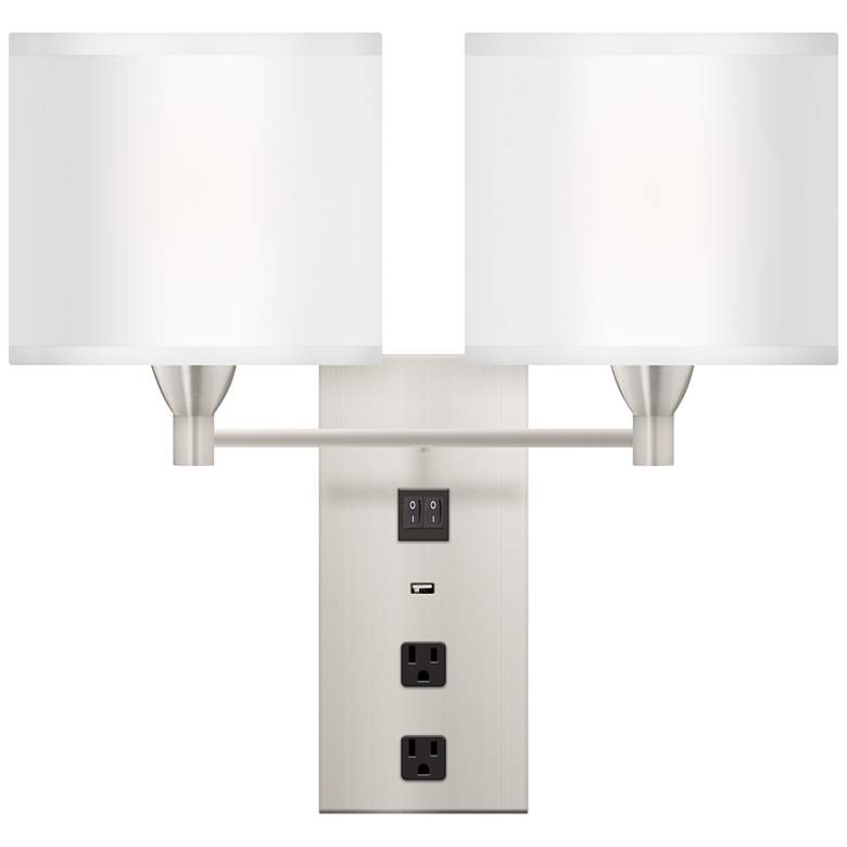 Image 1 42G12 - 19"x20"H Plug In Double Wall Lamp 2Outlets 1USB