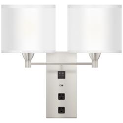 42G12 - 19&quot;x20&quot;H Plug In Double Wall Lamp 2Outlets 1USB
