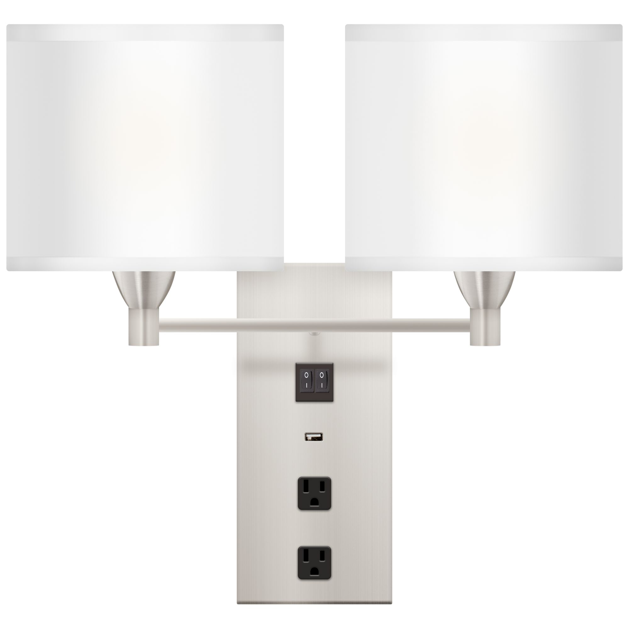 42G13 - Direct Wire Double Wall Lamp with 2 Outlets - 1 USB