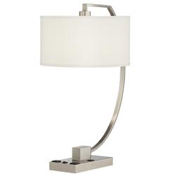 42G15 - 26&quot;H Brushed Nickel Table Lamp w/Pendant Linen Shade