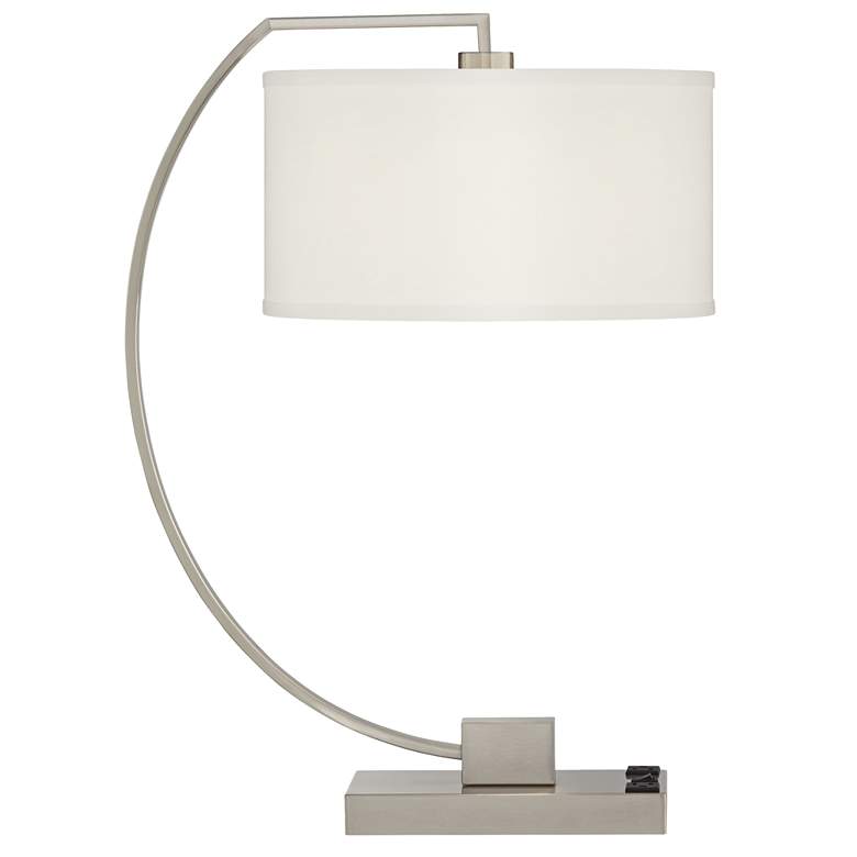 Image 2 42G15 - 26"H Brushed Nickel Table Lamp w/Pendant Linen Shade more views
