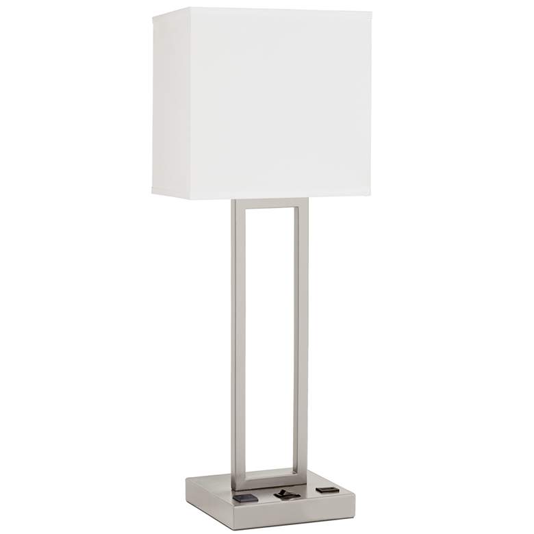 Image 1 42G49 -Brushed Nickel Table Lamp with Square Tube Body 1xUSB