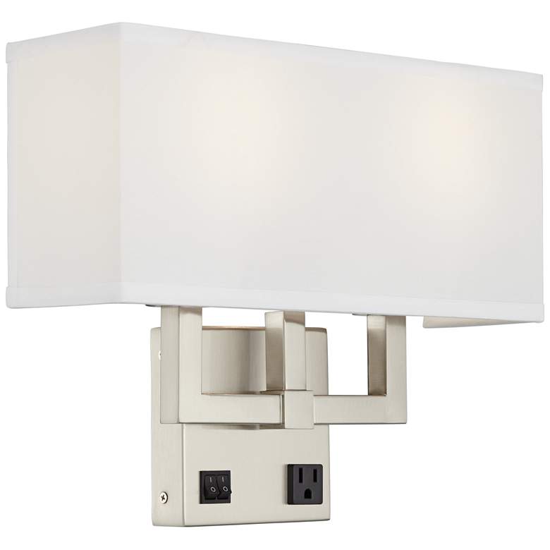 Image 1 42G54 - Brushed Nickel Double Wall Lamp with Outlet