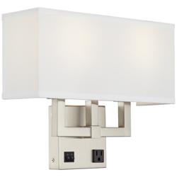 42G54 - Brushed Nickel Double Wall Lamp with Outlet