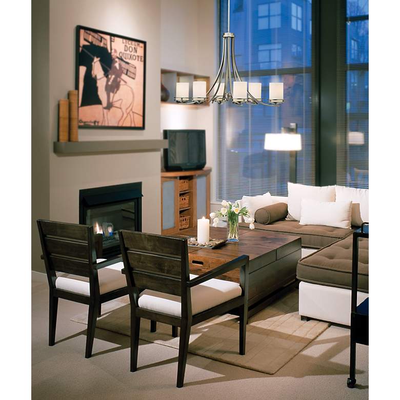 Image 1 Kichler Hendrik 36" Wide 6-Light Nickel and Glass Oval Chandelier in scene