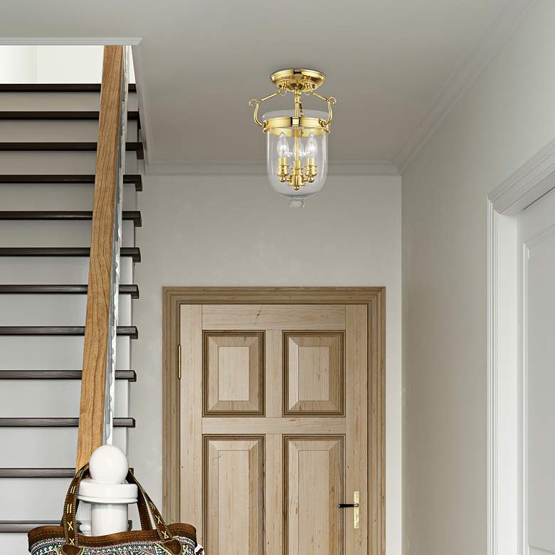 Image 1 Oasis 3 Light Polished Brass Ceiling Mount in scene