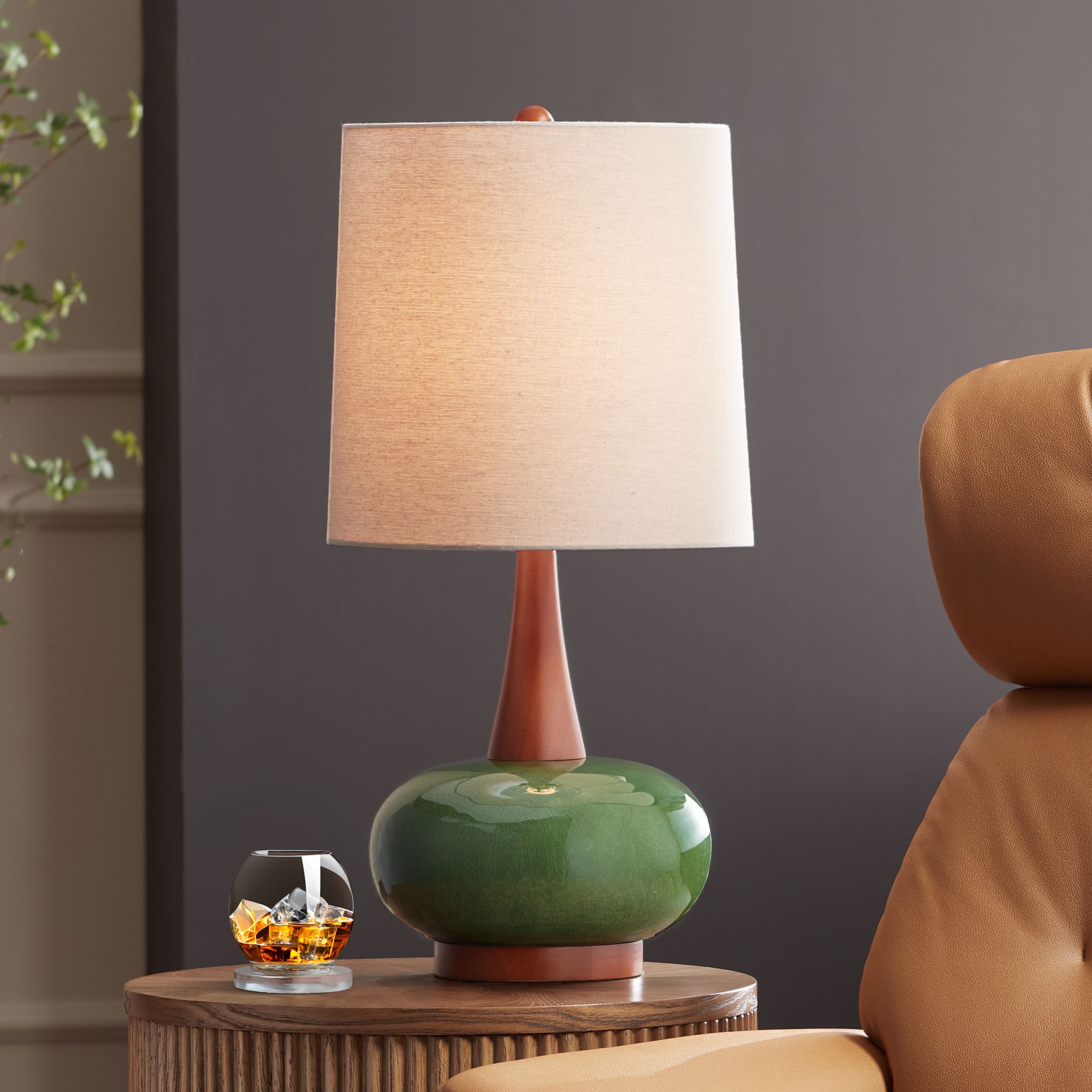 Possini Euro Andi 25" Modern Wood and Green Ceramic Table Lamp in scene