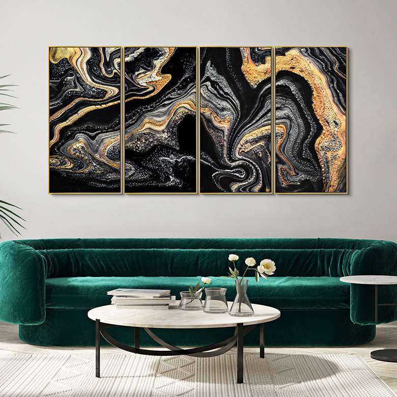 Image 1 Golden Veins 96" Wide 4-Piece Framed Canvas Wall Art Set in scene