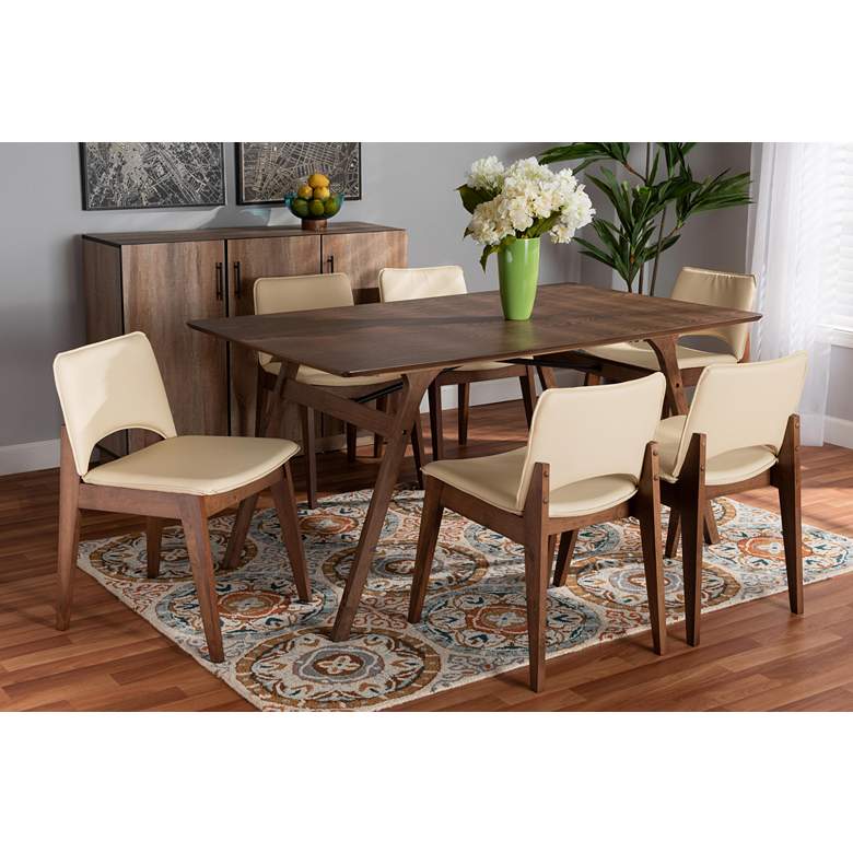 Image 1 Baxton Studio Afton Beige Faux Leather 7-Piece Dining Set in scene