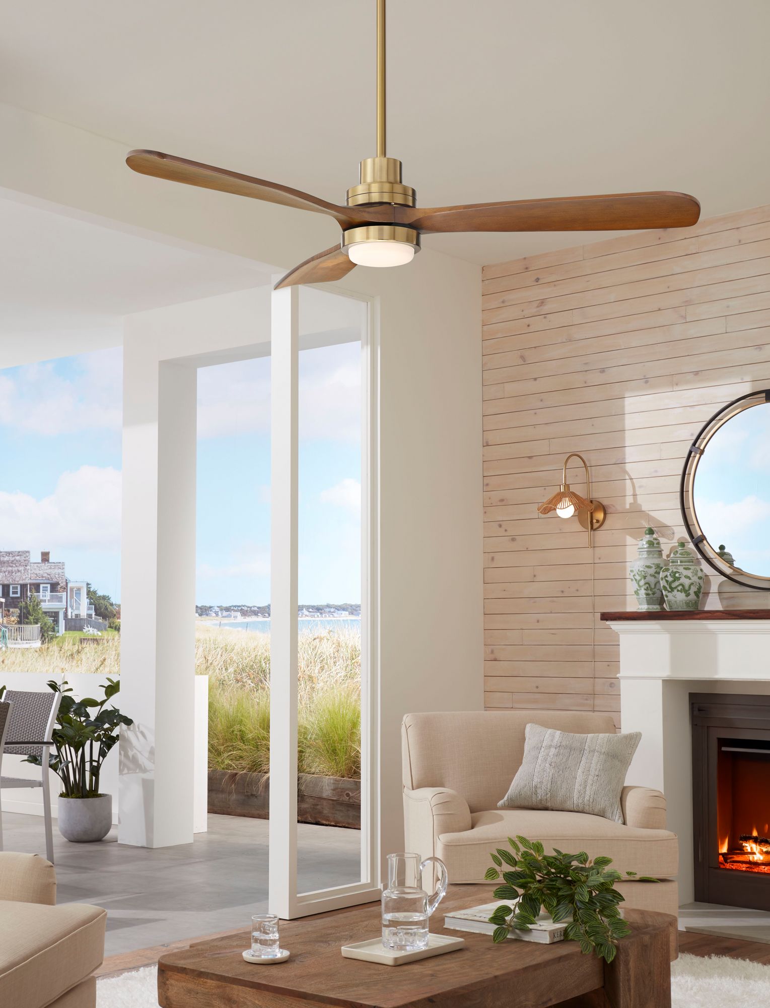 Image 1 52" Casa Delta DC Soft Brass CCT LED Ceiling Fan with Remote in scene