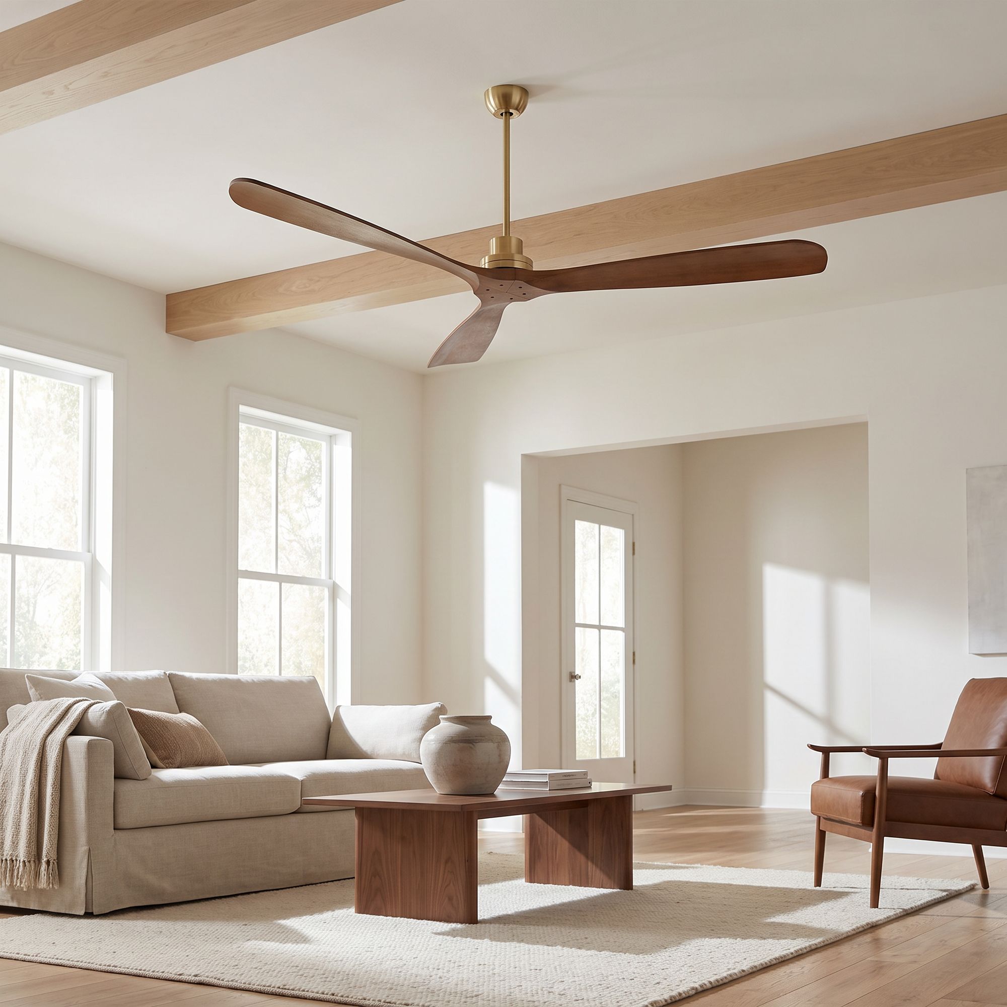 Image 1 66" Casa Vieja Delta DC XL Soft Brass Ceiling Fan in scene