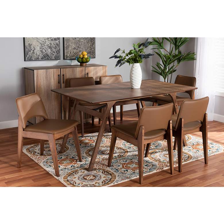 Image 1 Baxton Studio Afton Brown Faux Leather 7-Piece Dining Set in scene