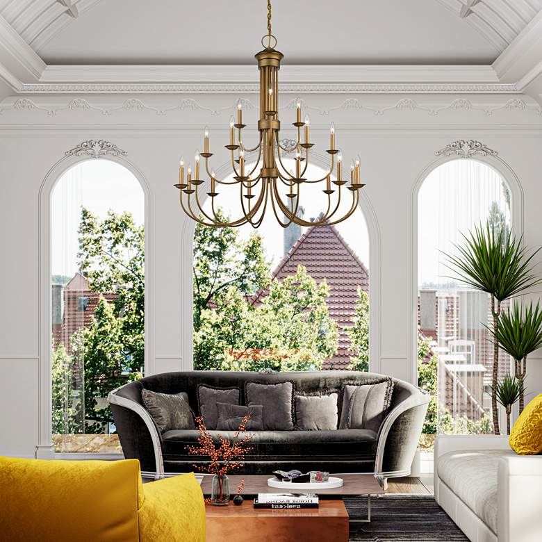 Image 1 Estate 42" Wide Antique Gold Leaf 21-Light Chandelier in scene