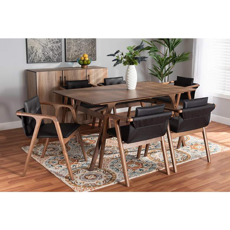 Image 1 Baxton Studio Marcena Black Leather-Like 7-Piece Dining Set in scene