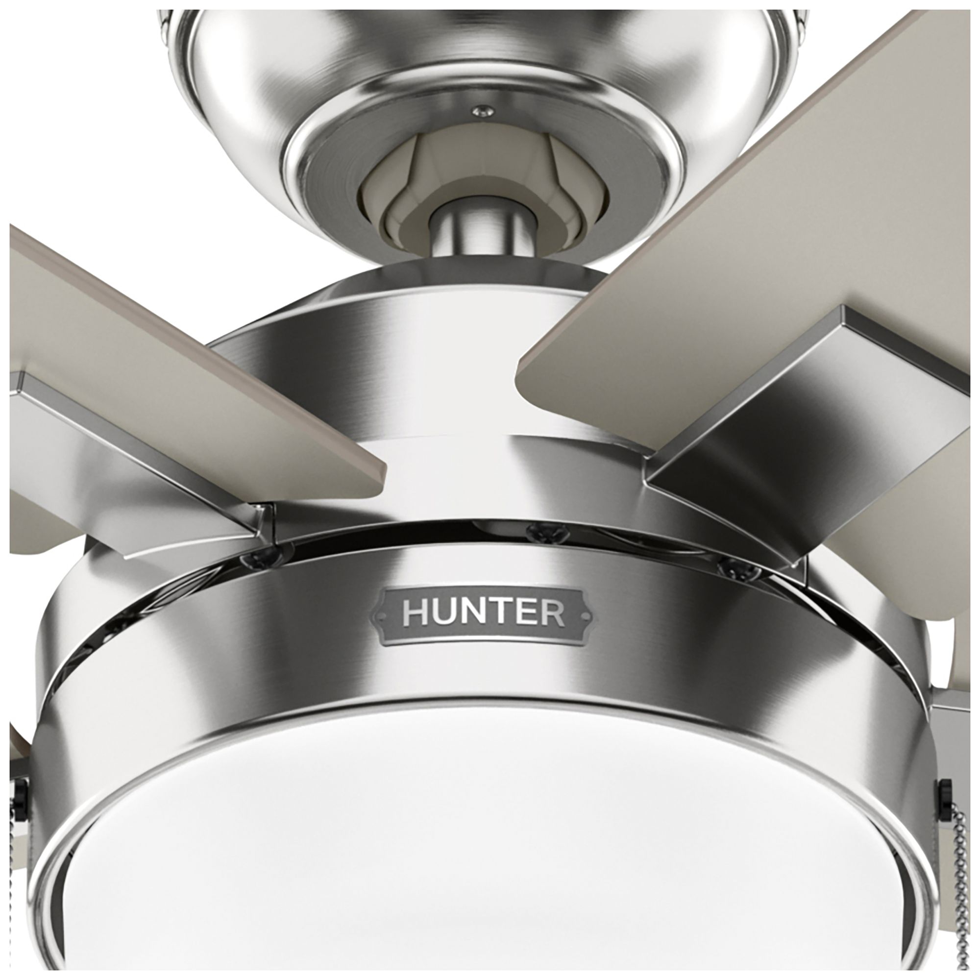 44" Anisten Brushed Nickel Fan with Matte Nickel/Light Grey Oak Blades