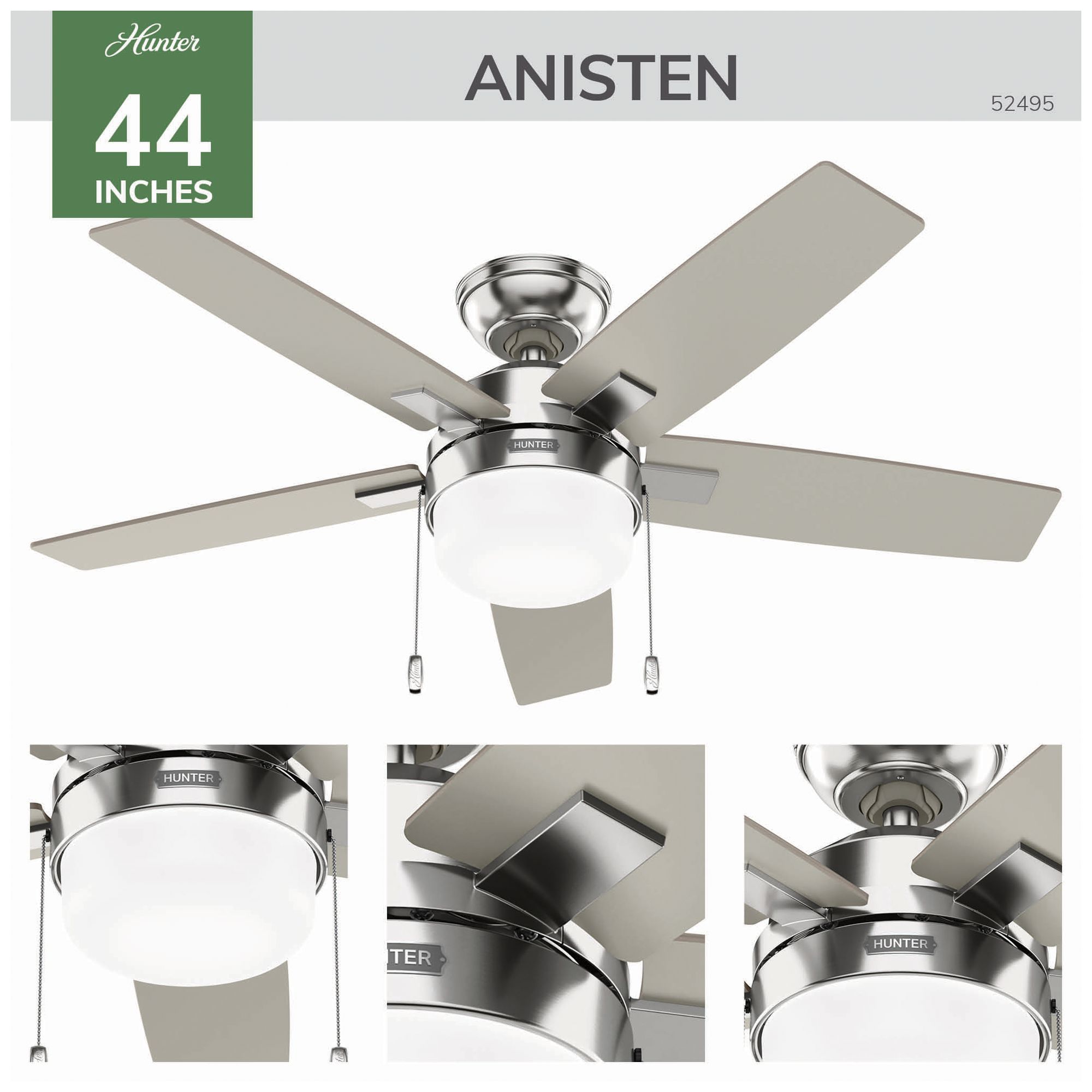 Image 4 44" Anisten Brushed Nickel Fan with Matte Nickel/Light Grey Oak Blades more views