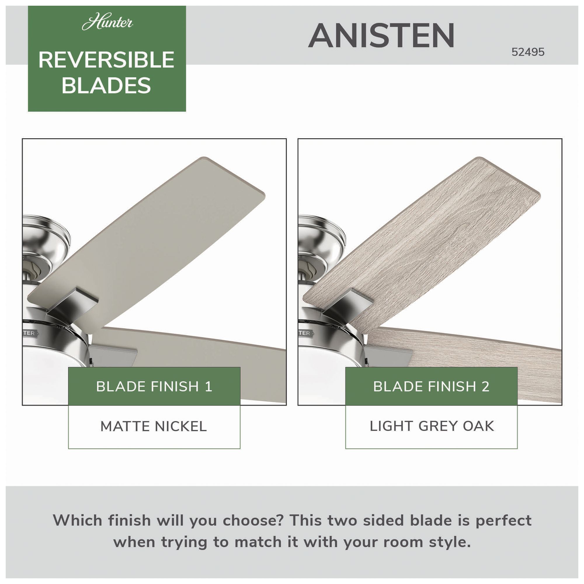 Image 7 44" Anisten Brushed Nickel Fan with Matte Nickel/Light Grey Oak Blades more views