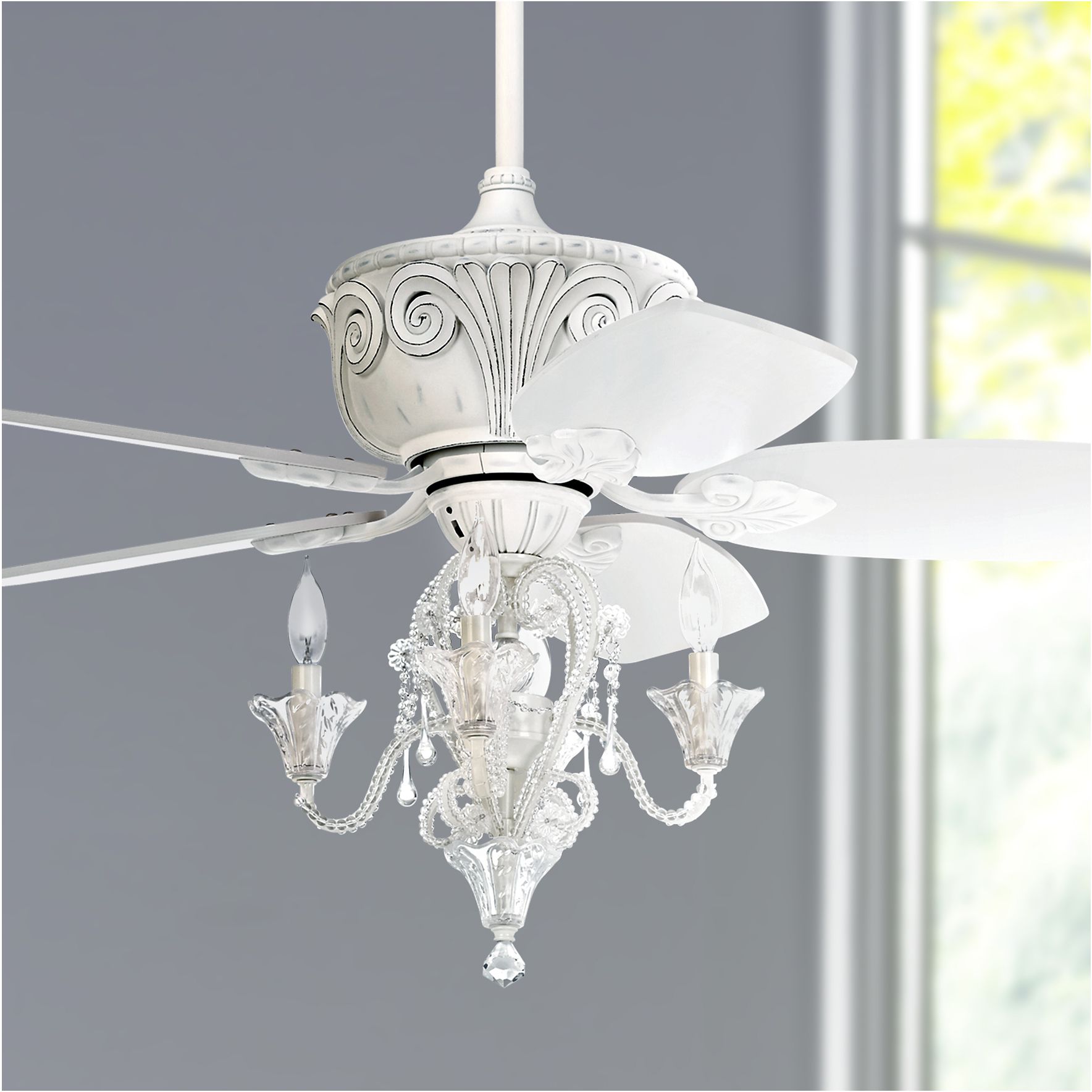 White Fandelier Ceiling Fans Lamps Plus   44 Casa Deville Antique White Led Ceiling Fan  67r59cropped 