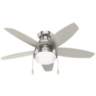44" Hunter Lilliana Brushed Nickel LED Pull-Chain Hugger Ceiling Fan