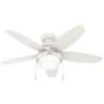 44" Hunter Lilliana Fresh White LED Hugger Ceiling Fan with Pull Chain