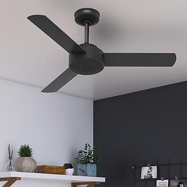 44" Hunter Presto Matte Black 3-Blade Ceiling Fan with Wall Control