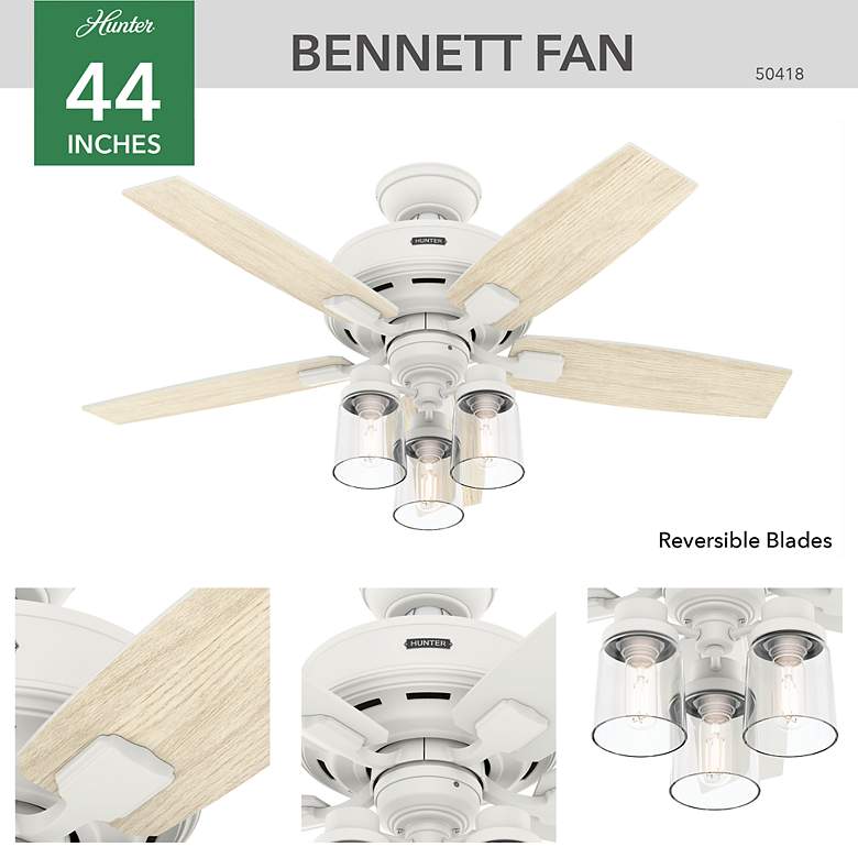 Image 4 44" Bennett Matte White Ceiling Fan w/ White and Oak Blades more views