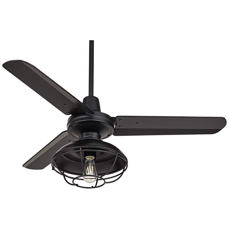 Image 2 44" Casa Vieja Plaza Matte Black Damp Cage Light Fan with Remote