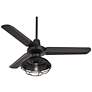 2_44" Casa Vieja Plaza Matte Black Damp Cage Light Fan with Remote