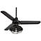 44" Casa Vieja Plaza Matte Black Damp Cage Light Fan with Remote