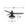 44" Casa Vieja Plaza Matte Black Damp Cage Light Fan with Remote