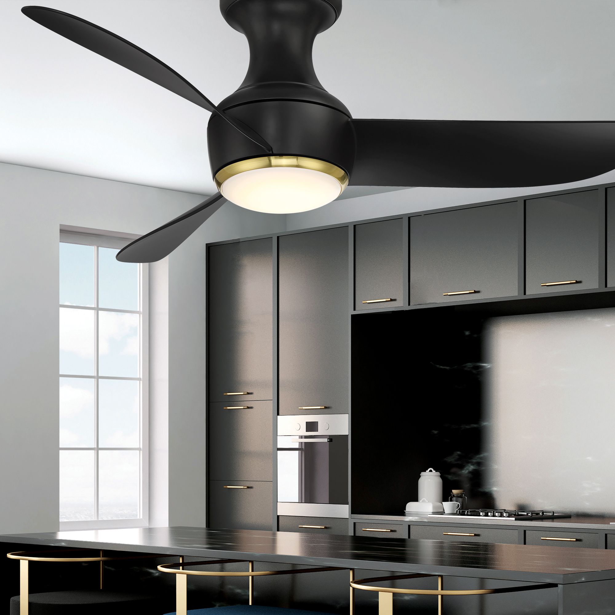 Image 5 44" Corona Matte Black Brass 3500K LED Smart Ceiling Fan - Made to Ord more views
