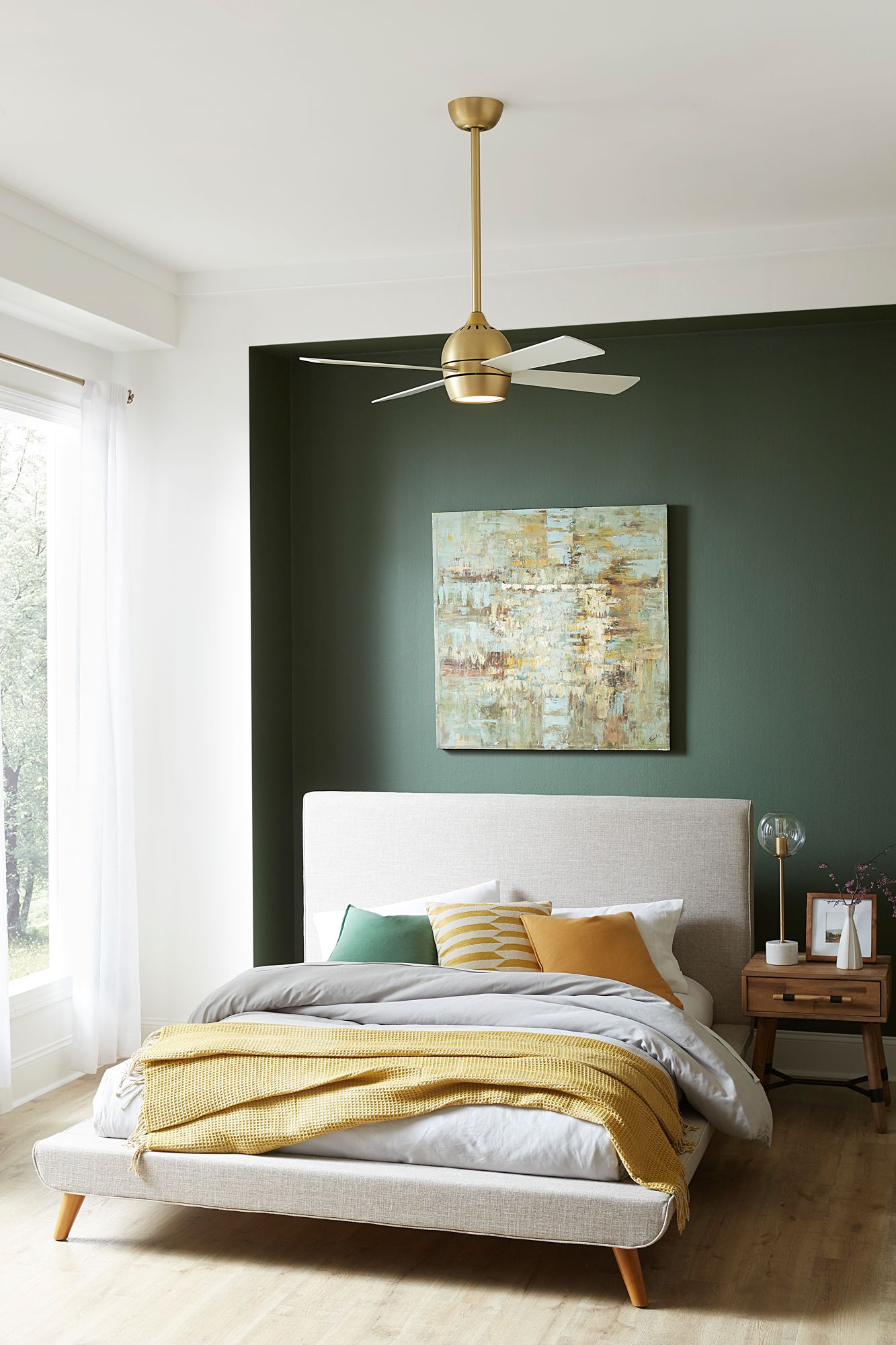 44" Fanimation Kwad Brushed Satin Brass LED Ceiling Fan with Remote