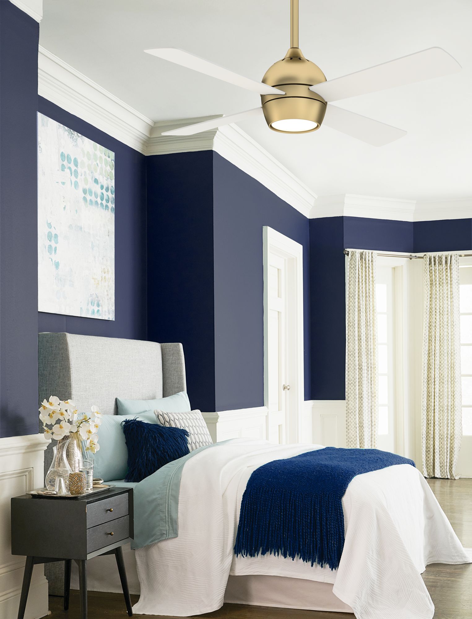 44" Fanimation Kwad Brushed Satin Brass LED Ceiling Fan with Remote