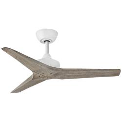 44&quot; Hinkley Chisel Matte White and Wood Damp Rated Smart Ceiling Fan