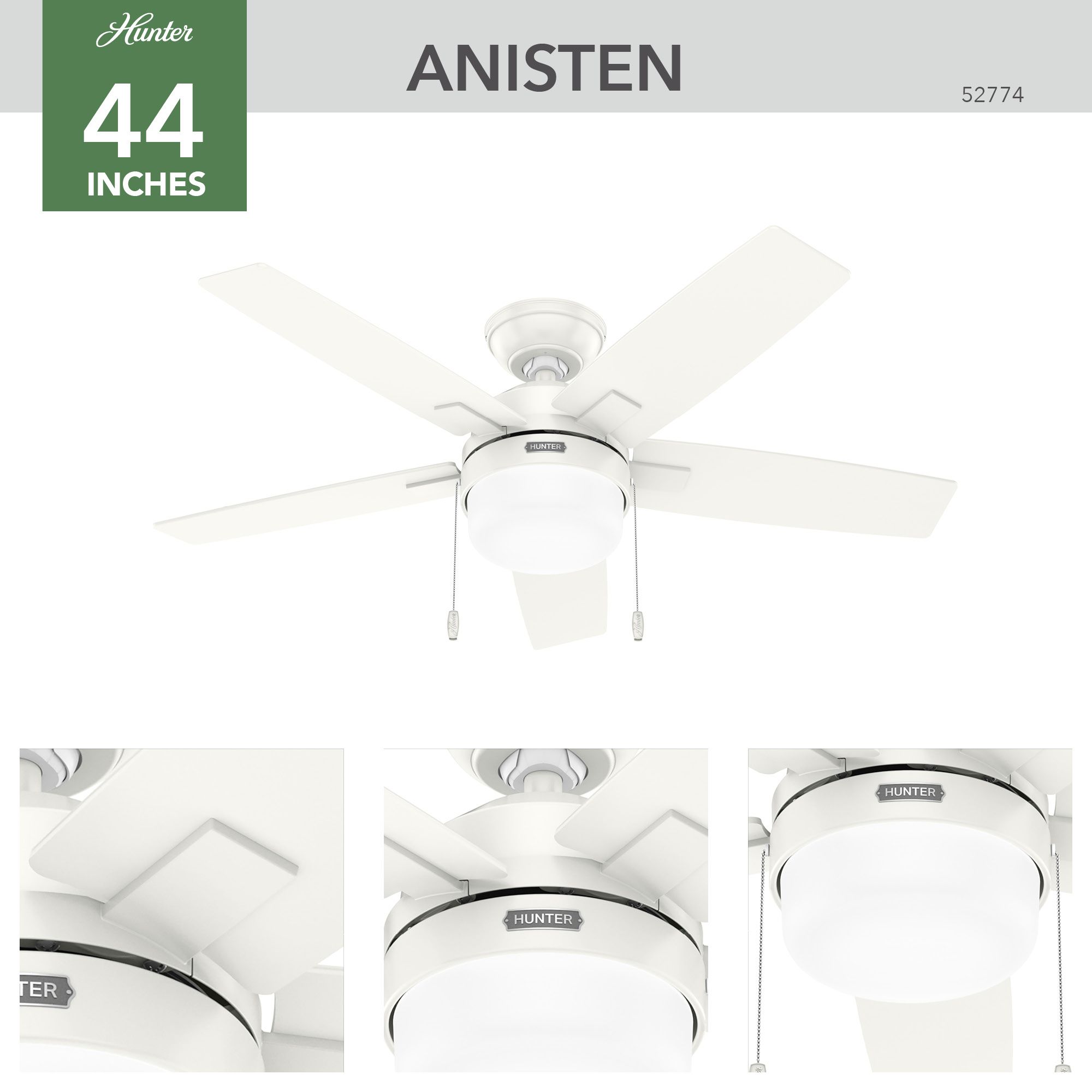 Image 5 44" Hunter Anisten Fresh White LED Ceiling Fan more views