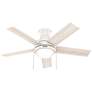 44" Hunter Aren Fresh White LED Ceiling Fan with Pull Chain