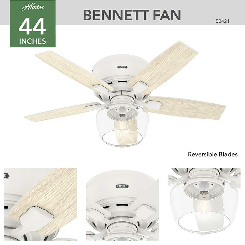 Image 5 44" Hunter Bennett Matte White LP Ceiling Fan with LED Light Kit more views