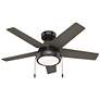 44" Hunter Burroughs LED Matte Black Ceiling Fan with Pull Chain