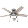 44" Hunter Burroughs Matte Silver LED Ceiling Fan with Pull Chain