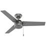 44" Hunter Cassius Matte Silver Damp Rated Ceiling Fan with Pull Chain